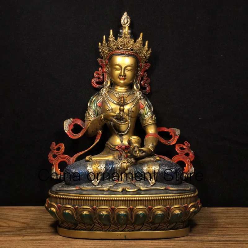 

29.5cm Tibetan Brass Gilded Colored Face Drawing Vajrasattva Tara Statue