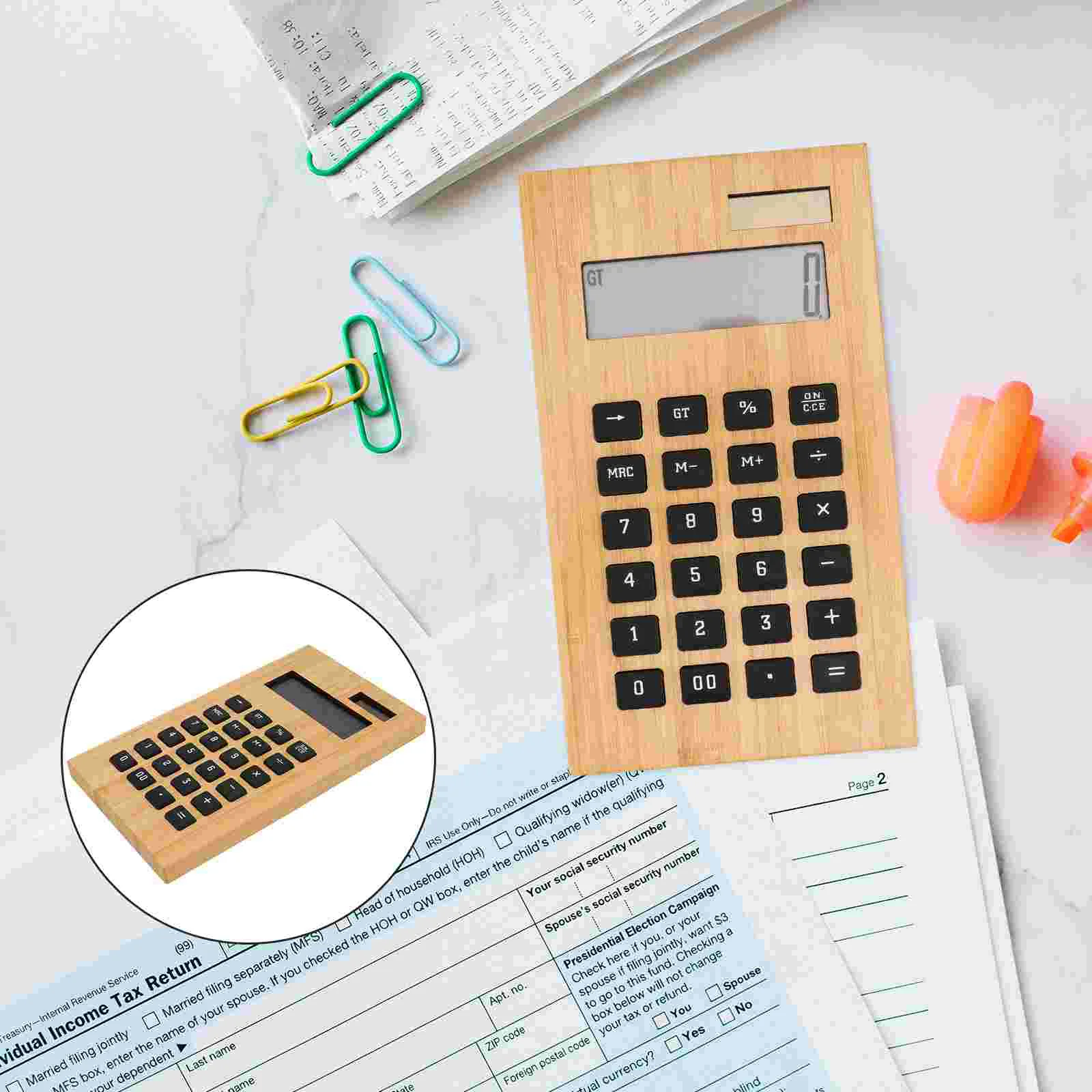 1pc Solar Electronic Calculator Practical Office Calculator Calculation Aids Solar Calculator Bamboo Calculator