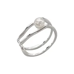 2026 New Fresh Water Pearl Double Layer Rings for Women Elegance Geometric Round Opening Adjustable Ring Wedding Party Jewelry