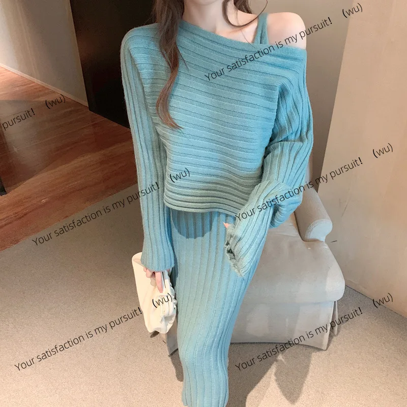 

ZOCI-Осенне-зимний женский темпераментный пуловер, свитер, модный комплект с вязаным платьем на подтяжках