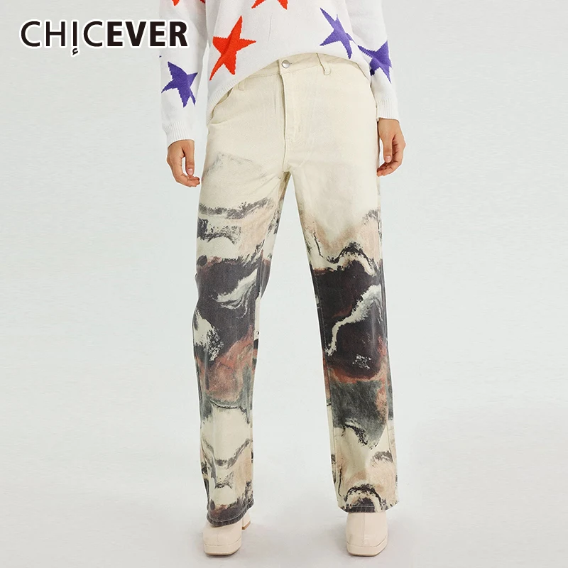 

CHICEVER Vintage Hit Color Wide Leg Pants For Women High Waist Patchwork Pockets Casual Fashion Loose Denim Pant Female 2024 New