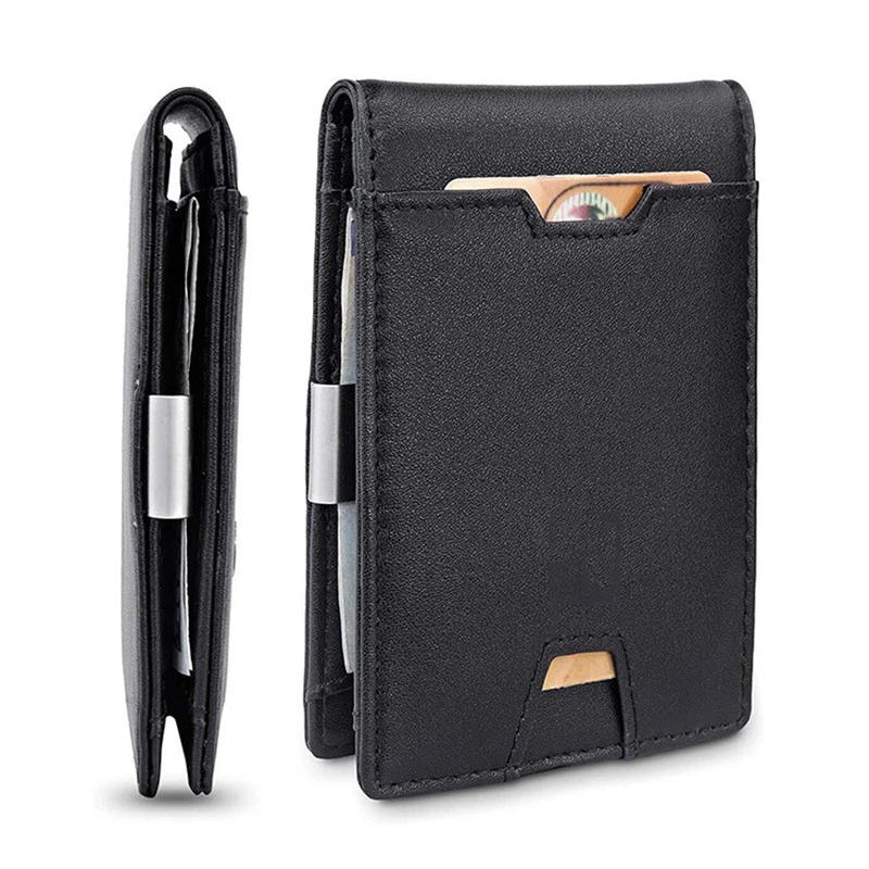 Mens Money Clip with Zippered Coin Pocket RFID Blocking Slim Credit Card Holder Mini Bifold Wallet for Men