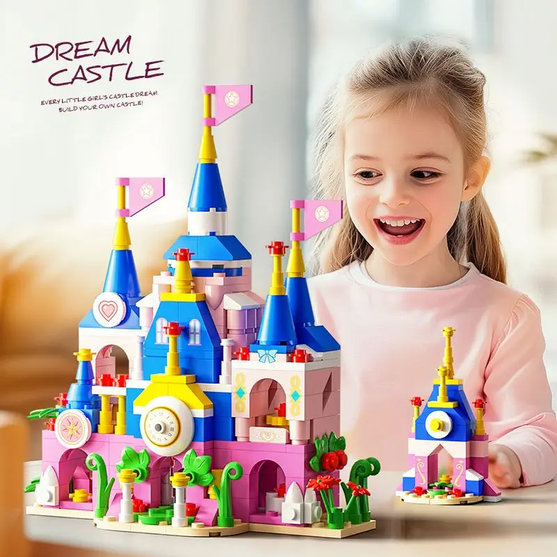 

Building block set 6-in-1 Dream Castle Palace Princess House Assembly Model Girl Small Particle Assembly Toy