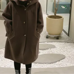 Girls Woolen Coat Overcoat Jacket Windbreak 2023 Loose Warm Thicken Winter Cotton Party Plus Size Children's Clothing