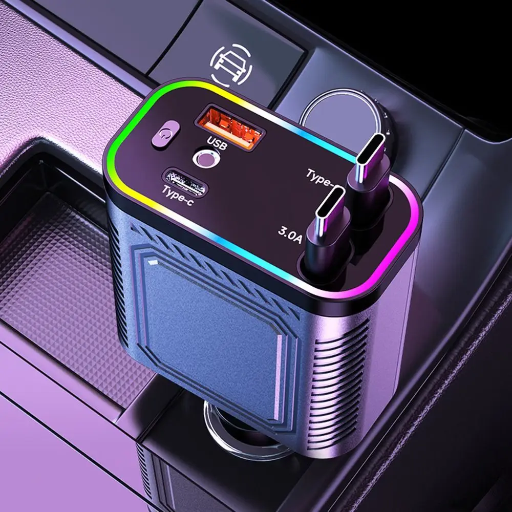 

Портативное автомобильное зарядное устройство для телефона мощностью 120 Вт, выдвижной автоматический адаптер питания 4-в-1, двойной адаптер для зарядки кабеля Starlight типа C