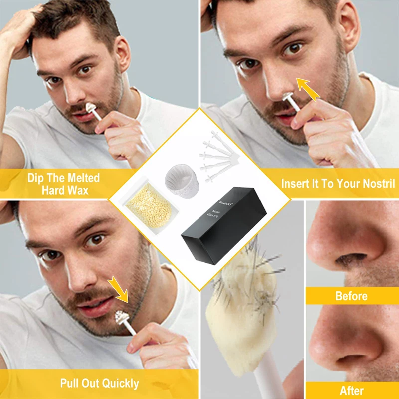 Portable Nose Hair Removal Wax Set Painless Nose Wax bean Kit Paper-Free Nose Hair Wax Beans Cleaning Wax Kit For Men & Women