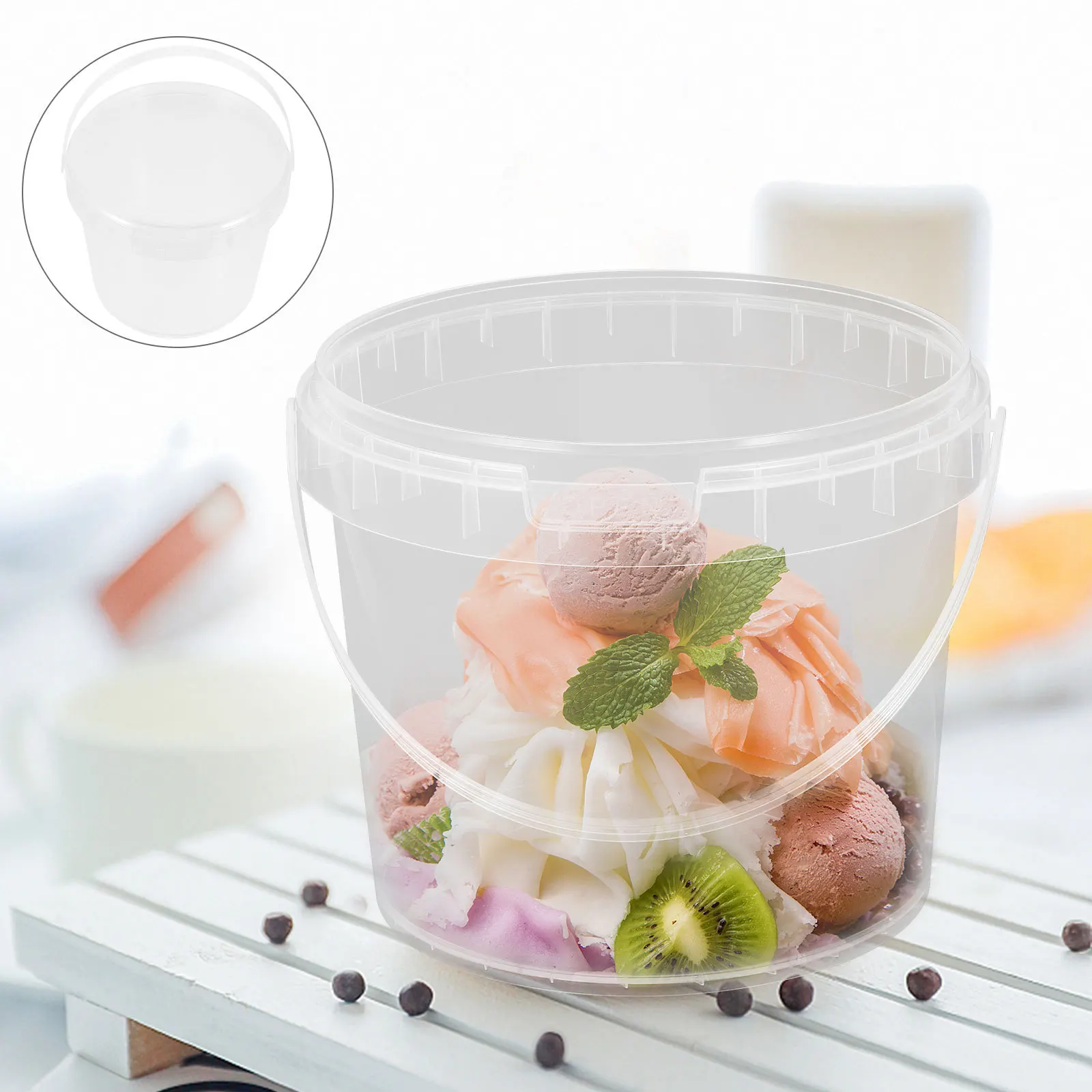 

3Pcs Reusable Ice Cream Containers with Lids Clear Plastic Multifunctional Freezer Storage for Salads Meal Prep Dessert Holder