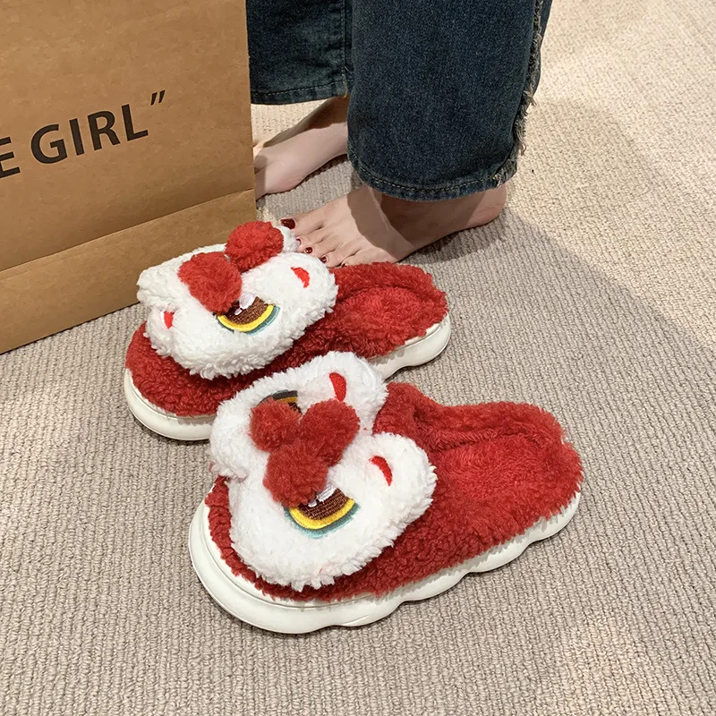 China-Chic Winter Lion Cotton Slippers Women's  Bag Heel 2024 New Indoor Home China-Chic Warm Plush Slippers Winter