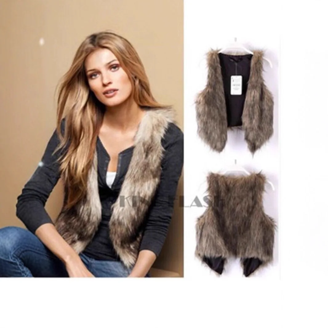 Fall Winter Women Jacket Vest Leather Fur Fluffy Sleeveless Cardigan Thick Open Stitch Casual Short Vest Waistcoat Outerwear
