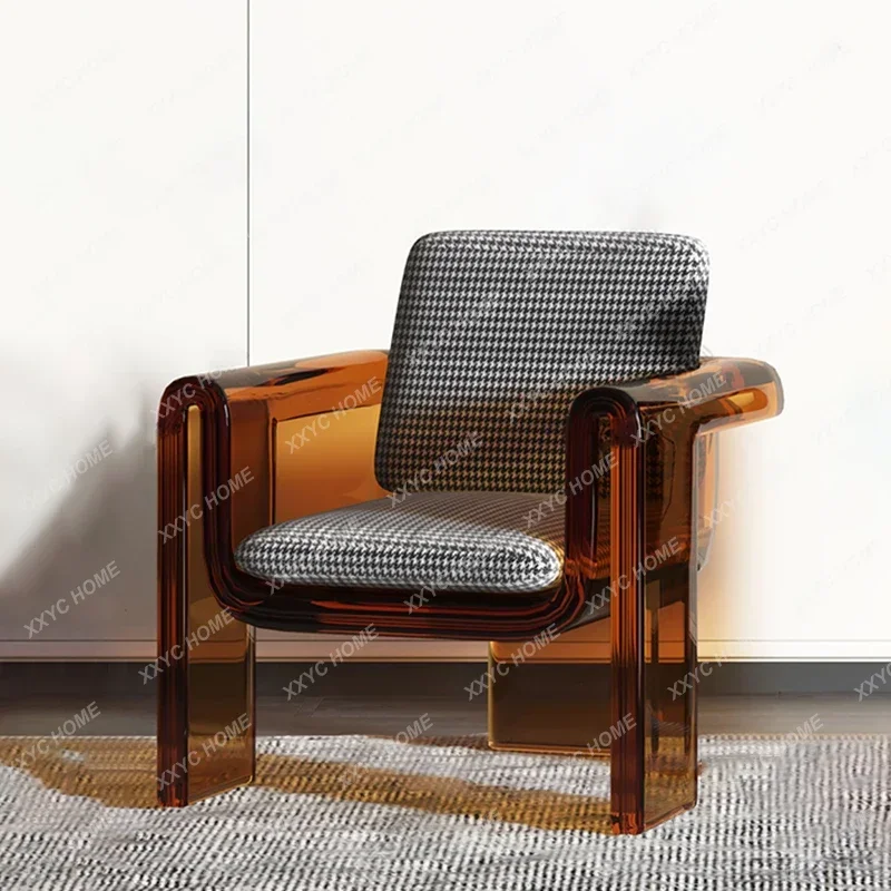 Brown Acrylic Armchair Transparent Crystal Hot Bending Leisure Chair Nordic Creative Couch
