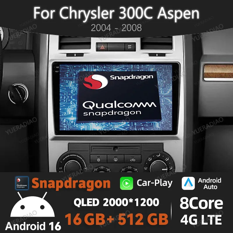 Android 16 Carplay Auto para Chrysler 300C Aspen 2004 2005 2006 2007 2008 Radio de Auto Reproductor Multimedia de Video NAVI GPS WIFI 4G QLED