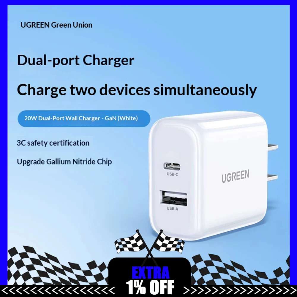 ugreen-x205-20w充電器-携帯電話急速充電ヘッド-窒化ガリウム-新しい充電電力に対応-窒化ガリウム充電器