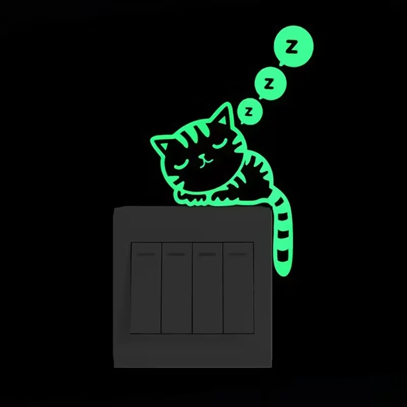 4-in-1 Set of Cat Fairy Love Couple Sleeping Cat Glow-in-the-Dark Wall Decals