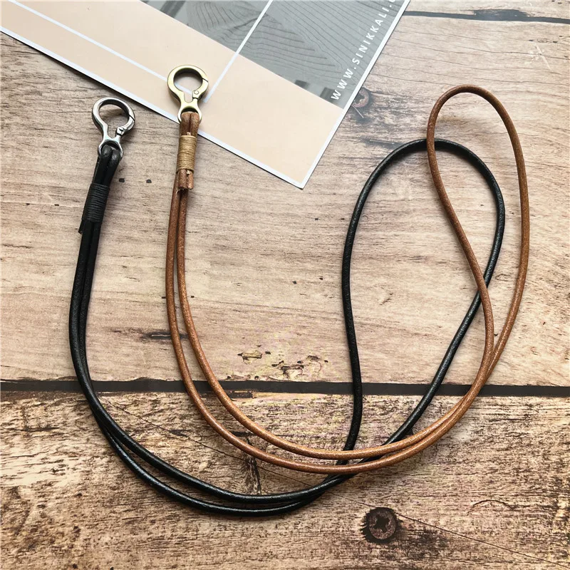 Leather Necklace Lanyard with Strong Clip and Keychain for Keys ID Badge Holder for USB or Cell Phone Brown Phone Strap