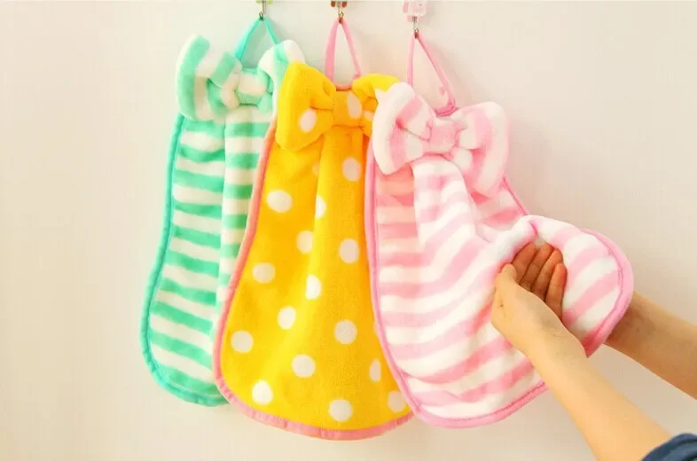 

2 шт., мягкое плюшевое полотенце для рук в детской, подвесное чистящее полотенце с бантом, кухонное полотенце для ванной комнаты, изысканный ремешок pano de prato OK 0068