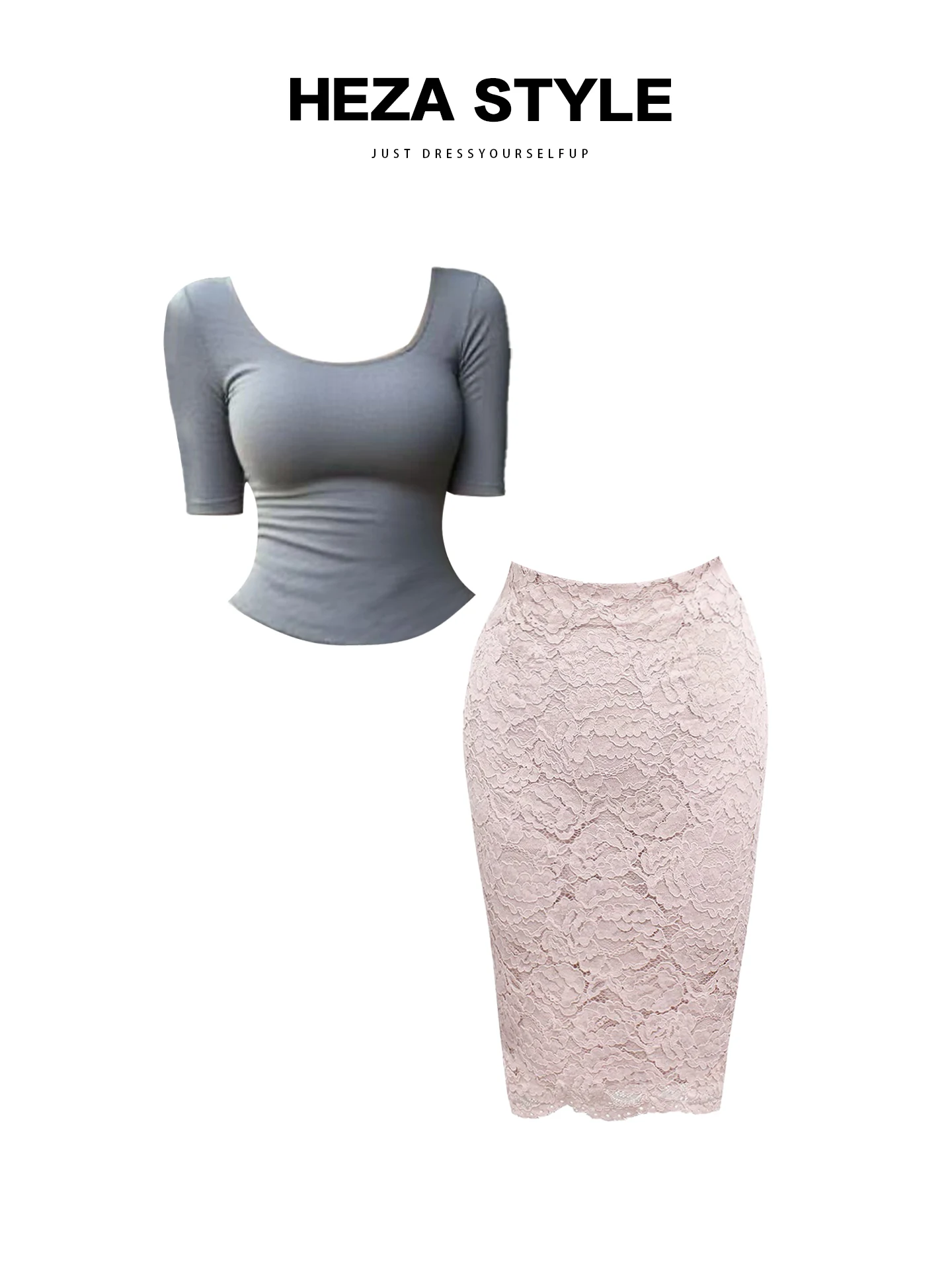 HEZA Sexy Slim Fit U-Ne Conjunto de saia de renda feminina verão Faion cintura alta comprimento médio Dr Coreano Sle plus Size Set