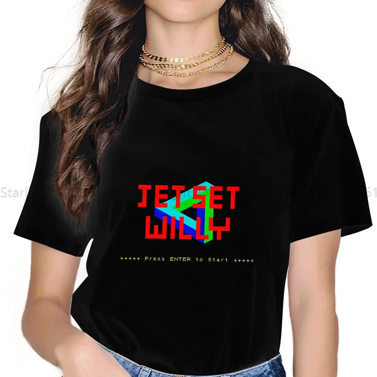 Jet Set Willy ZX Spectrum Title Women's T Shirt Commodore C64 Ladies Tees Kawaii Polyester Tops Basic Tshirt y2k Fashion