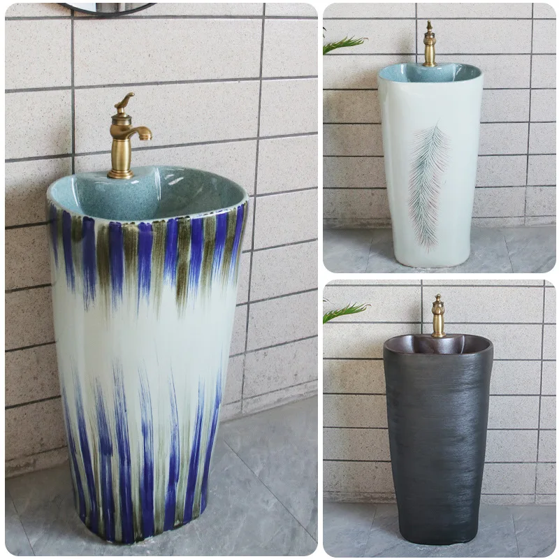 Outdoor Wash Basin Courtyard Garden Art Column Wash Inter-Platform Basin Ceramic Mop Pool Outdoor Balcony Sink