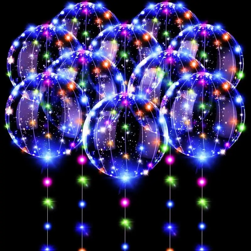 LED Balloons 10 Pack Light Up Balloons 20 Inches Clear Helium Bobo Glow Bubble Balloons with String Lights for Birthday Party