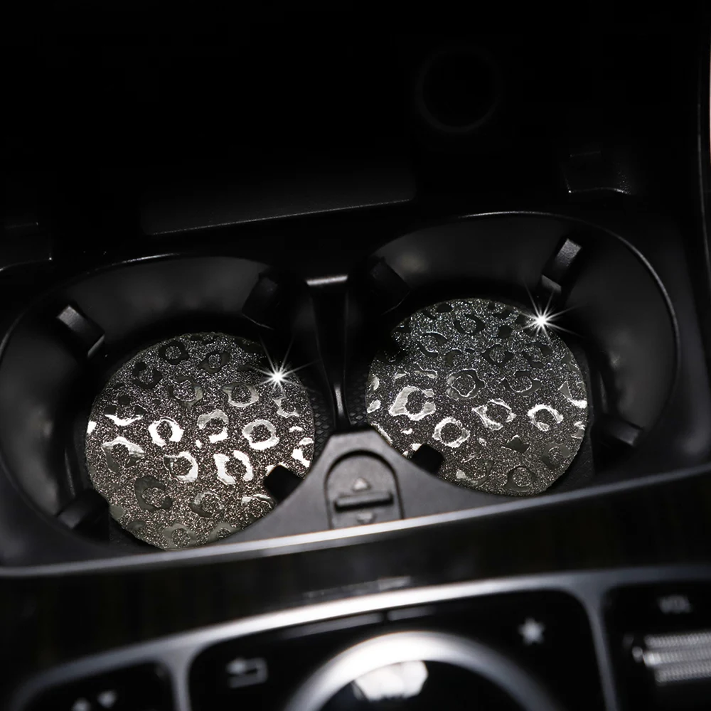 Paar waterdichte glinsterende TPU autobekerhouders met luipaardprint antislip blingbling-stijl voor auto-interieurs