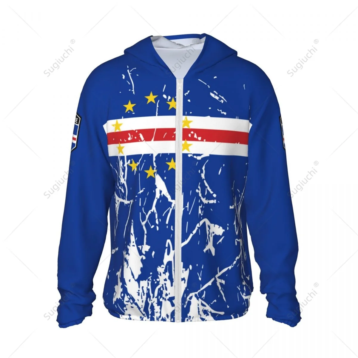 Cape Verde Flagge Sonnenschutz Hoodie Sonnenschutz Kleidung Angeln Radfahren Laufen schnell trocknen Langarm mit Reiß verschluss Polyester