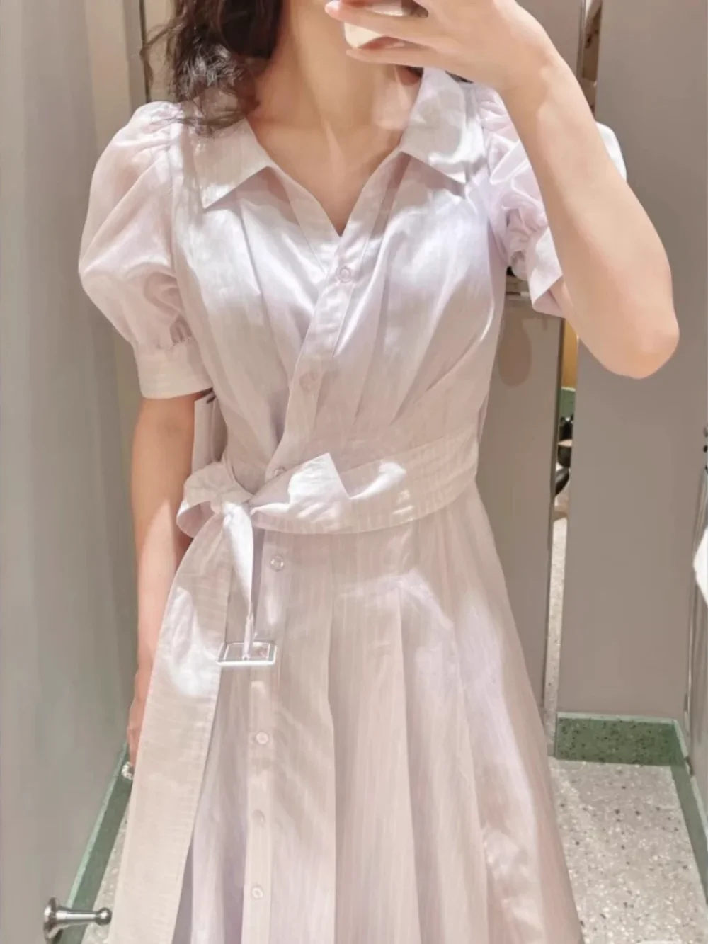

Neploe Sweet Fresh Mid-length Casual Dress Puff Sleeve Bow Slim Waist Solid Robe Japan New Ball Gown Elegant Literary Vestidos