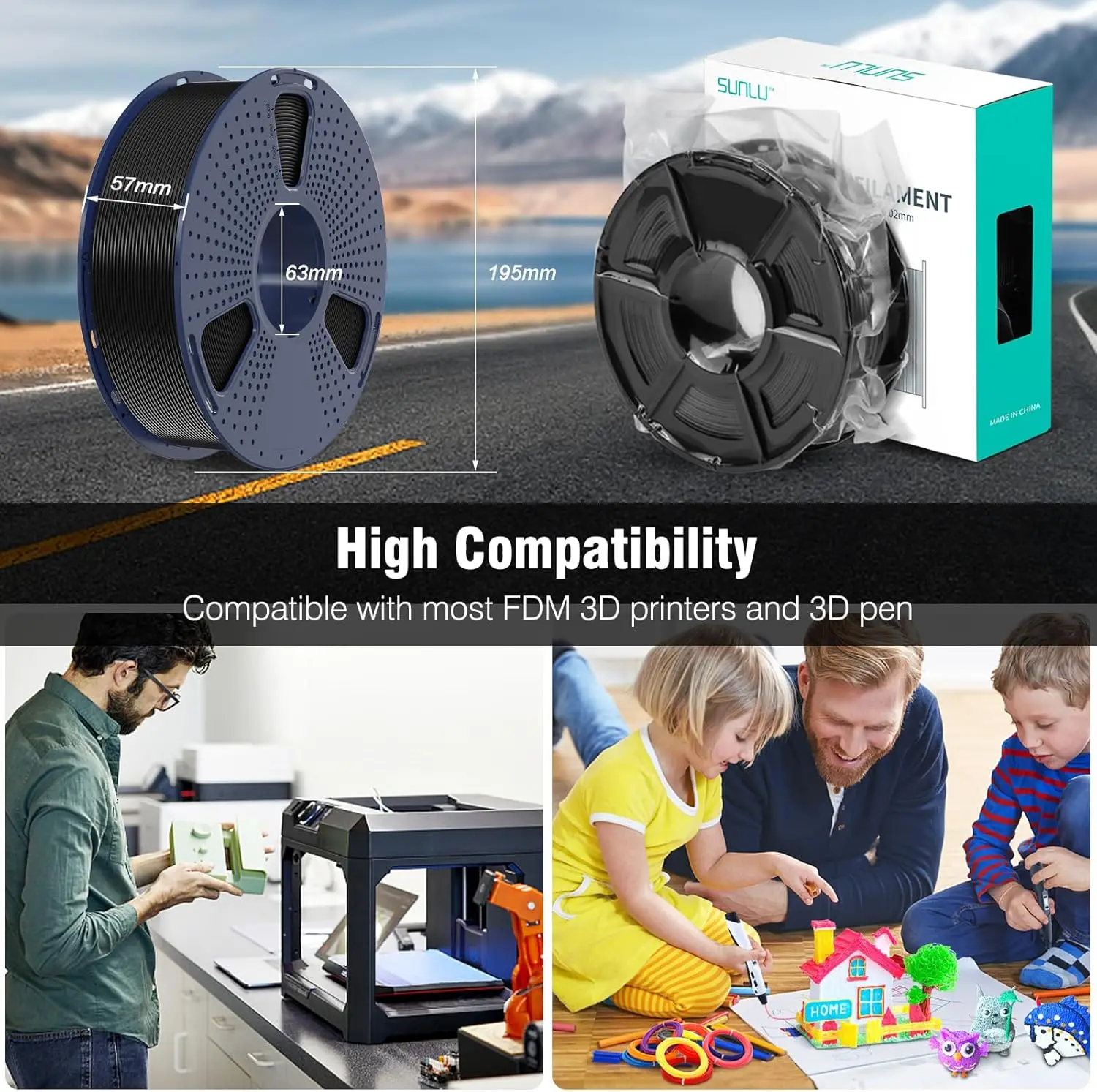 SUNLU 1 kg ASA-Filament 1,75 mm UV-/Regen-/hitzebeständiges Filament zum Drucken von mechanischen Außenteilen, die meisten FDM-3D-Drucker – Detail 4