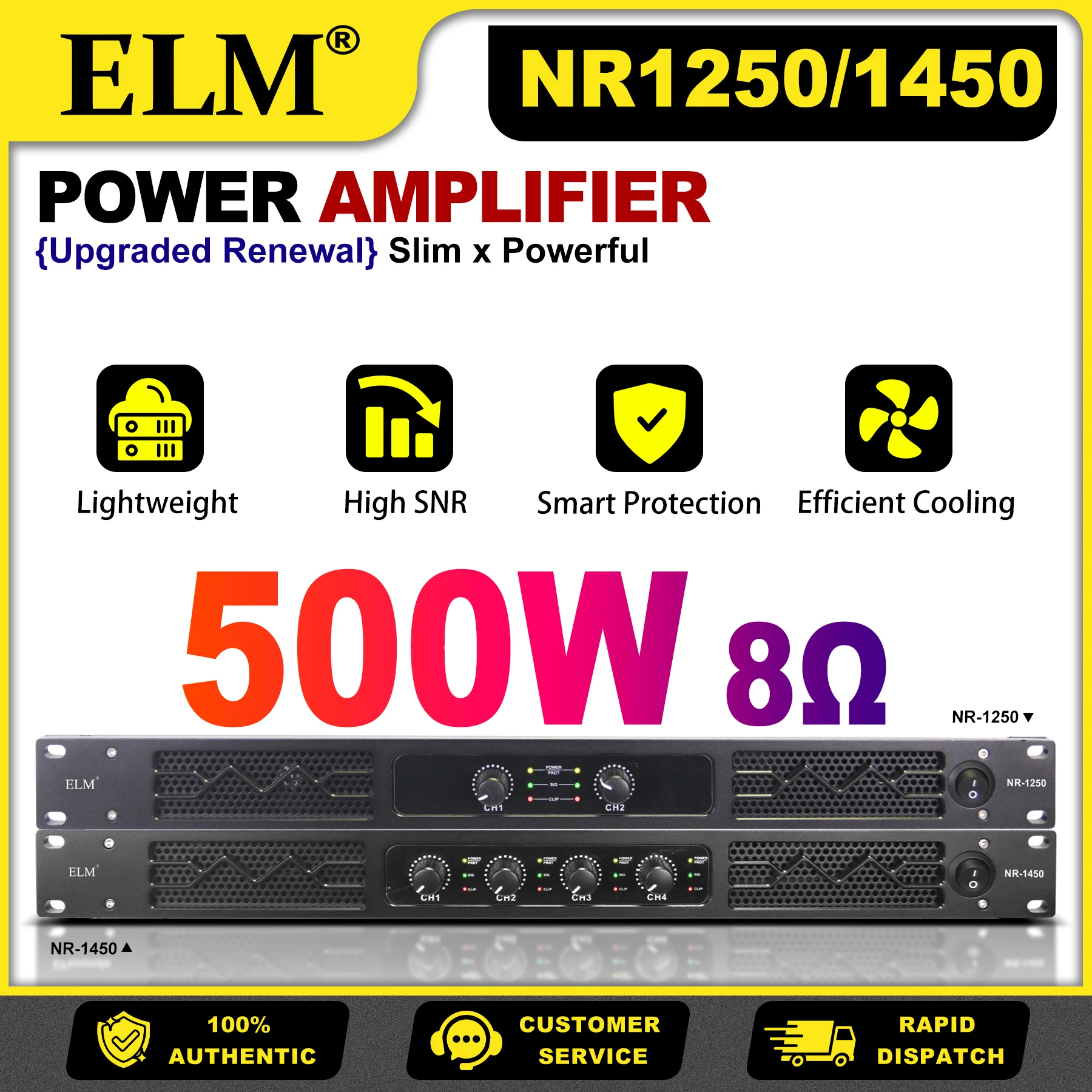 

Professional Power Amplifier NR-1250 NR-1450 500W*2/4 Channel Stereo Audio Amplifier 8Ω THD 0.005% for KTV Stage Home Theater