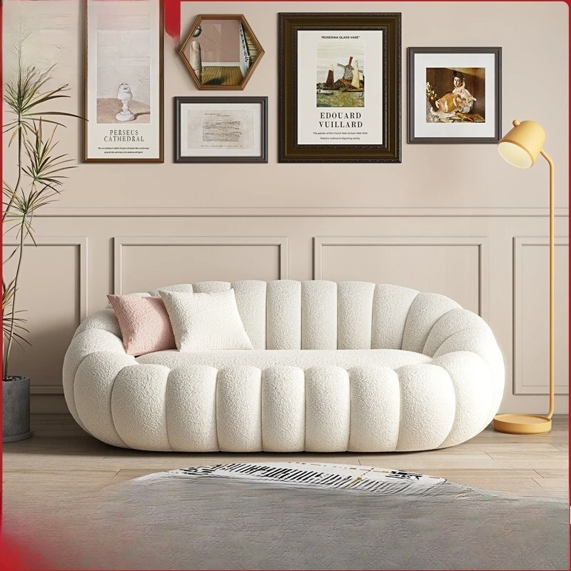 

Lamb fleece sofa Small apartment Internet celebrity leisure Pumpkin lazy fabric modern light luxury