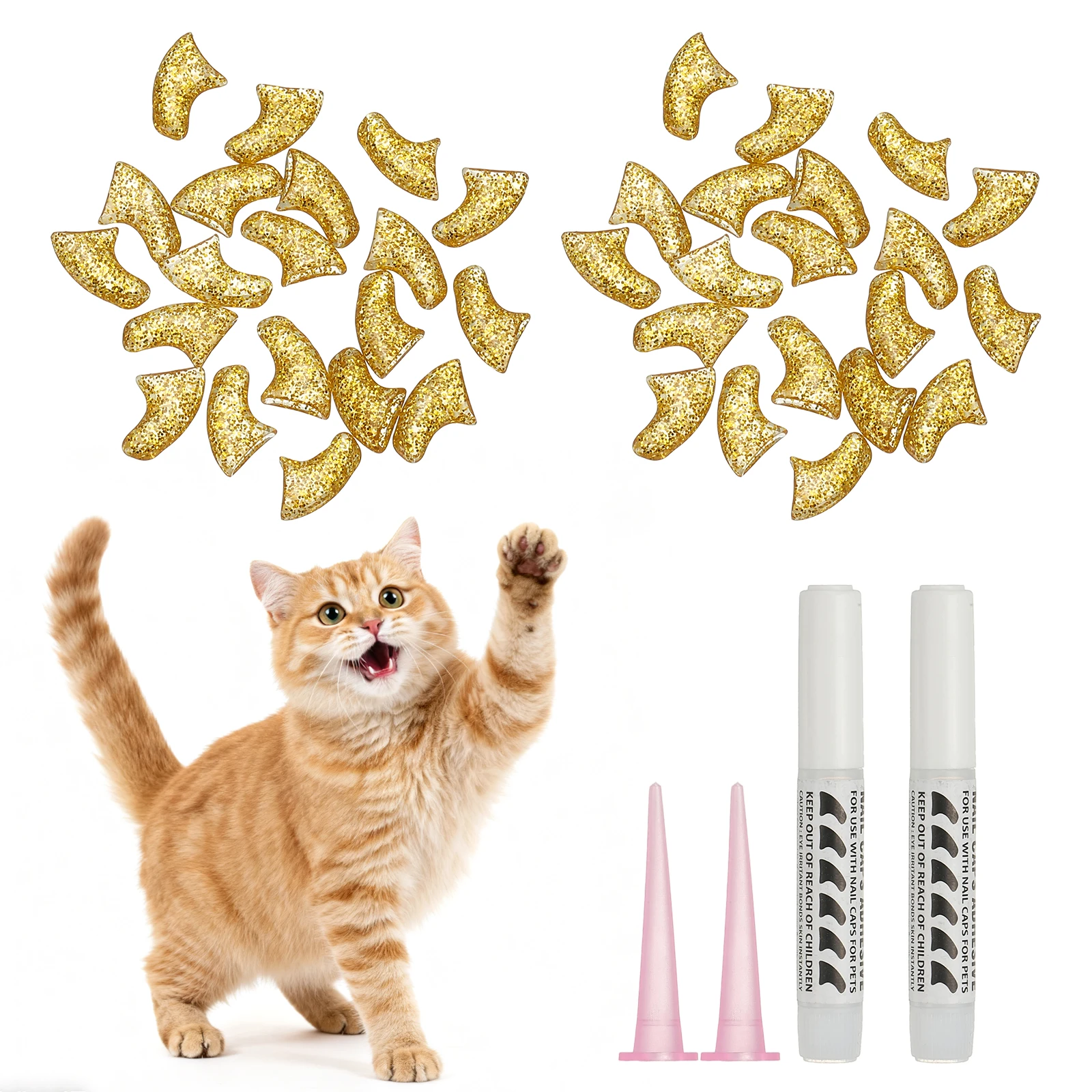 Cat Nail Caps, Cat Claw Covers with Adhesive Glue and Applicators, Kitten Claw Caps Soft Paws(40 Pcs)Intended for Pet Tips