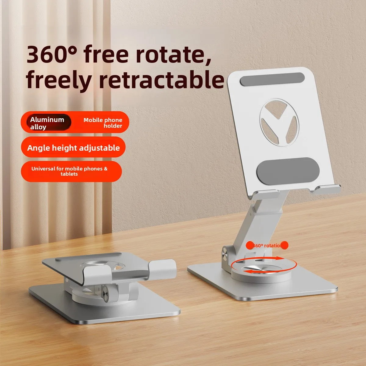 

Aluminum Phone Holder Multi-func Lightweight Adjustable Anti-slip 360° Rotatable Tablet Stand for Home Office حامل تابلت وهاتف