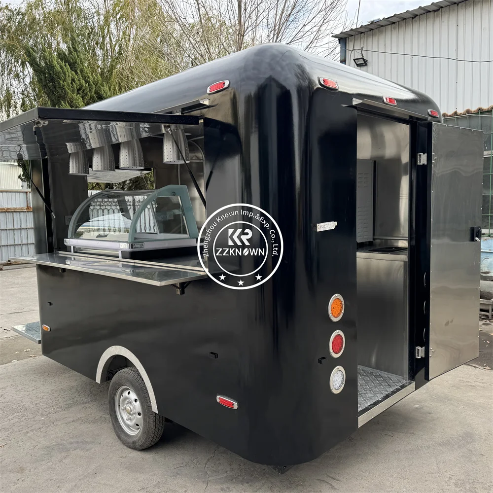 Remolque de comida de acero inoxidable, camión de comida rápida, carrito comercial estándar de EE. UU., para perros calientes, remolque de concesión de alimentos