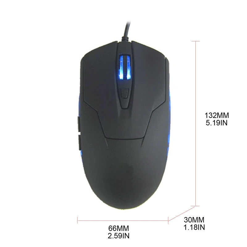 652F Type Mouse USB com fio para jogos Ergonômico Azul RGB Luz 2400 DPI 6 botões para PC Laptop Mouse