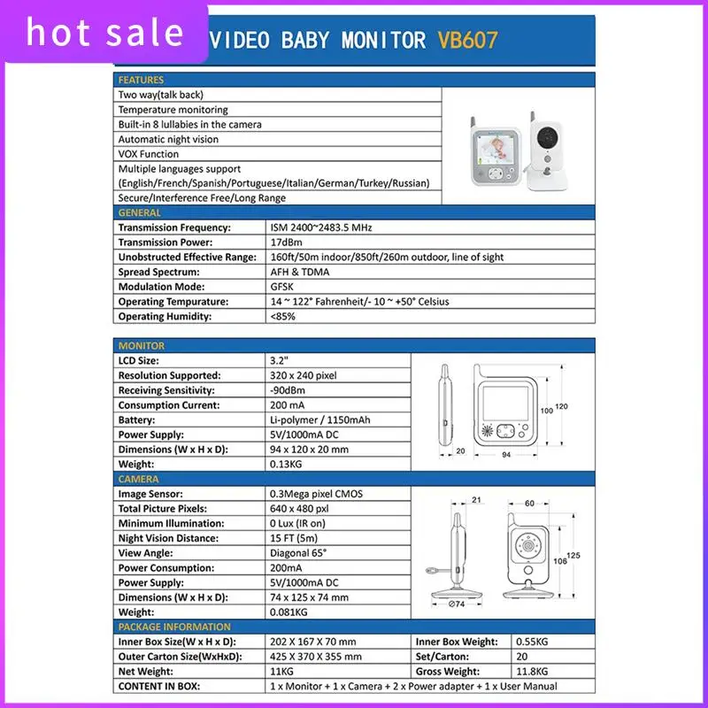 ELEC-детский монитор, 3,2-дюймовая беспроводная камера безопасности, автоматическая камера ночного видения, домофон, камера контроля температуры