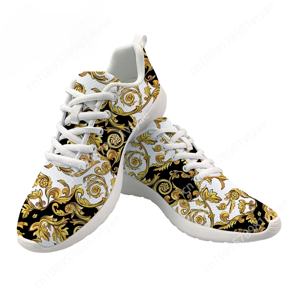 Custom Nieuwe Mannen Schoenen Luxe Gouden Europese Bloemenprint Casual Vrouwen Sneakers Merk Designer Lace Up Sportschoenen Dropshipping