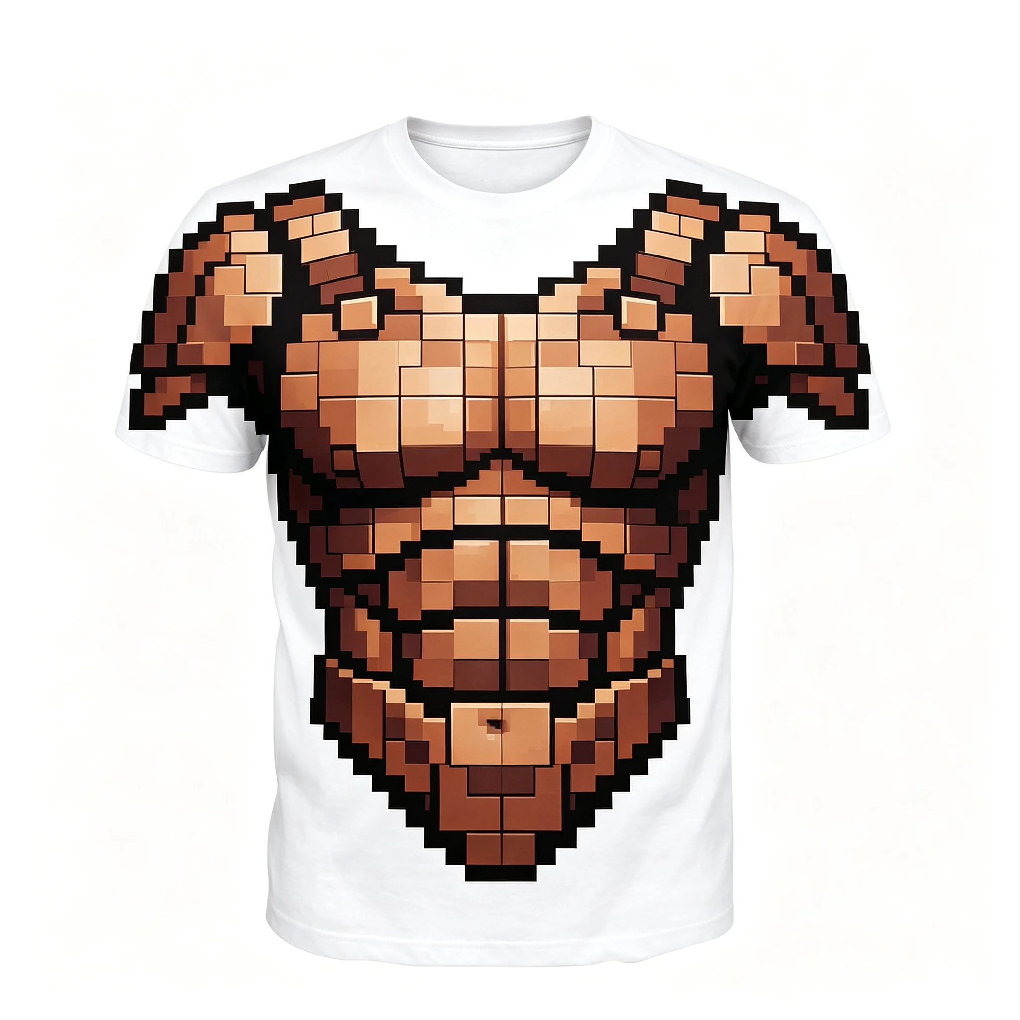 Men 3D Muscle Print T‑Shirt Funny FakeAbdominal Muscle Short Sleeve T‑Shirt Novelty Realistic Skin Graphic Tees Crew NeckCostume