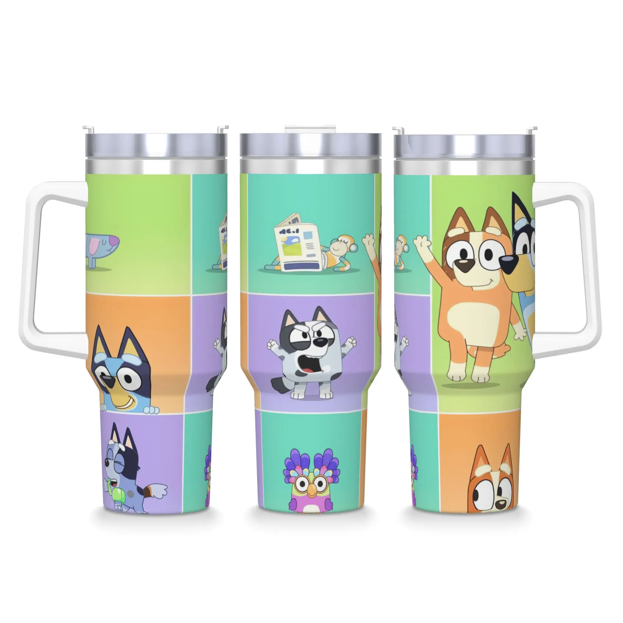 Cartoon Blueey Cute Dog Tumbler With Handle  Driving Car Mugs 40oz Coffee Mug Leakproof Cold Drink Milk Tea Water Bottle