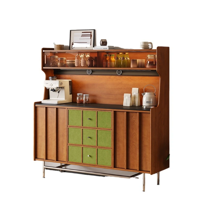 

Antique style solid wood dining side cabinet in the whole house, retro tea cabinet integrated against the wall