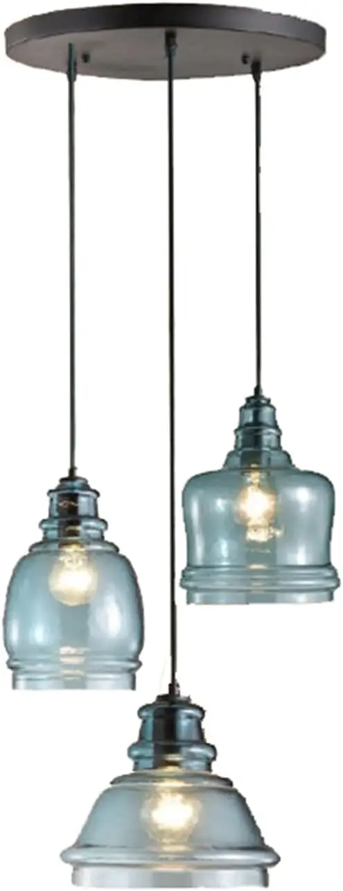 3-Light Water Pattern Blue Glass Pendant Light Fixtures,Kitchen Island Hanging Light Chandelier Ceiling Lamp (Round)