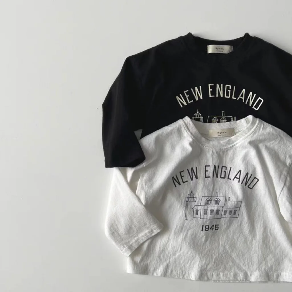 2024 Autumn New Baby Long Sleeve T Shirts Infant Girl Letter Print Casual Bottoming Shirts Toddler Boy Simple Versatile Pullover