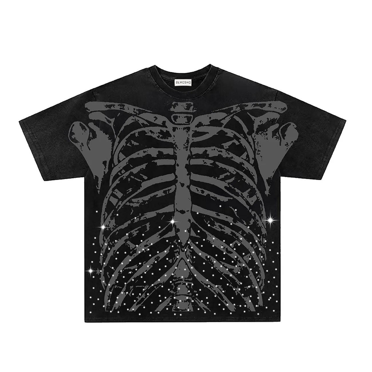 Men's Fashion High Street Oversized Hip Hop T Shirts Streetwear Skeleton Tees Loose Fit Y2K Short Sleeve Tops Skull Printed