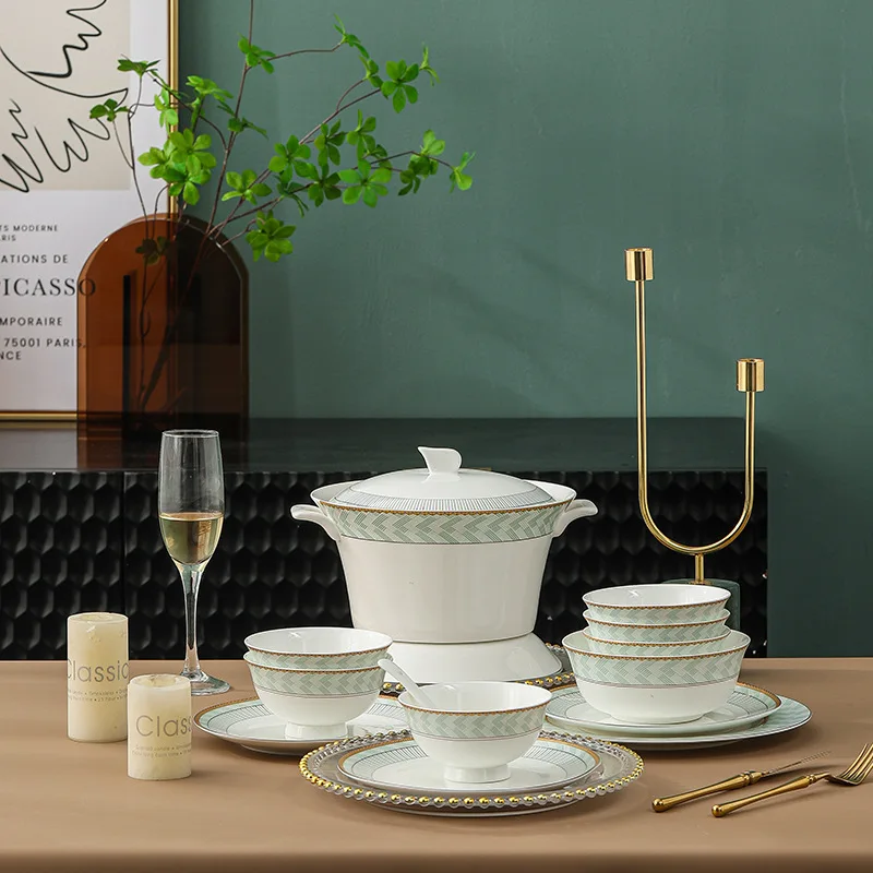 Ceramic tableware, dish set, household fresh and simple bone china, dish and chopstick gift set