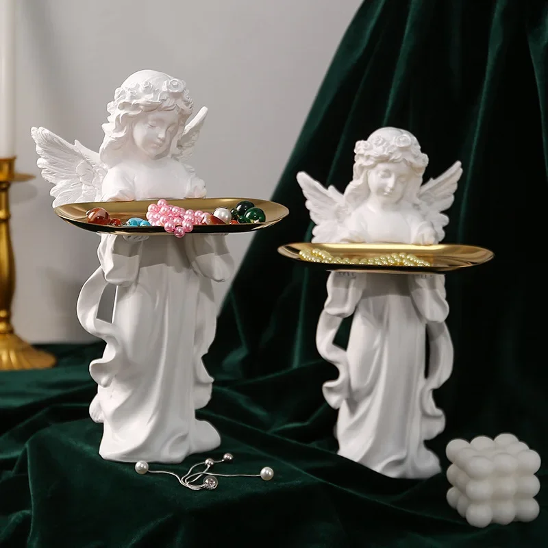 

European Angel Ornaments with Tray, Porch Key, Bedroom, Cosmetics, Jewelry Storage, Creative Character Desktop Decoration