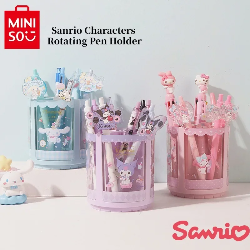 MINISO Sanrio Kulomi My Melody Cinnamoroll Cartoon Cute Creative Rotating Pen Holder Desktop Storage Stationery Makeup Brush