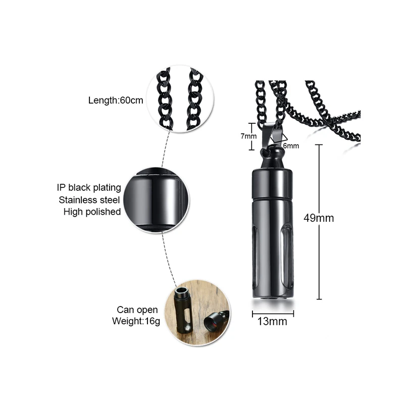 Vnox Hollow Tube Pendant for Men Women Stainless Steel Cremation Keepsake Urn Necklaces Memorial Jewelry