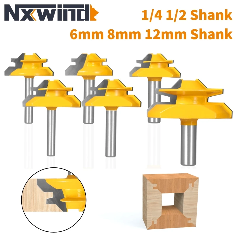 NXWIND 1PC 45° Degree  Lock Miter Router Bit  Woodworking Milling  Cutter For Wood Tools