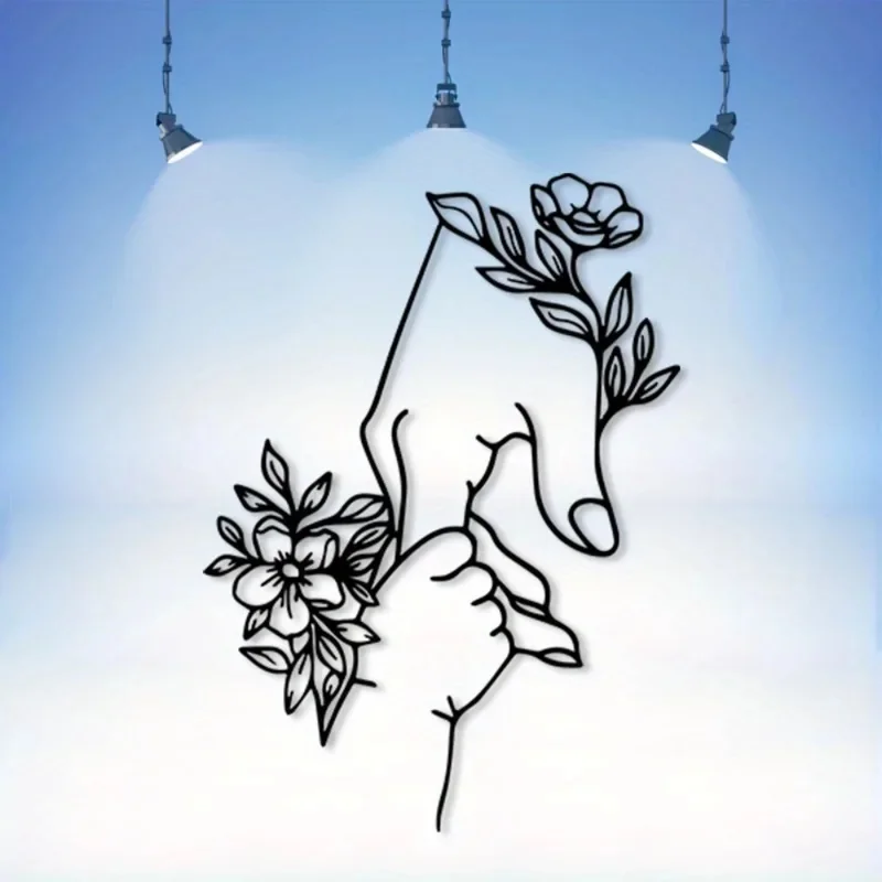Modern Silver Metal Wall Art Mother and Child Holding Hands Floral Decor, Heartfelt Mother's Day Gift 1pc