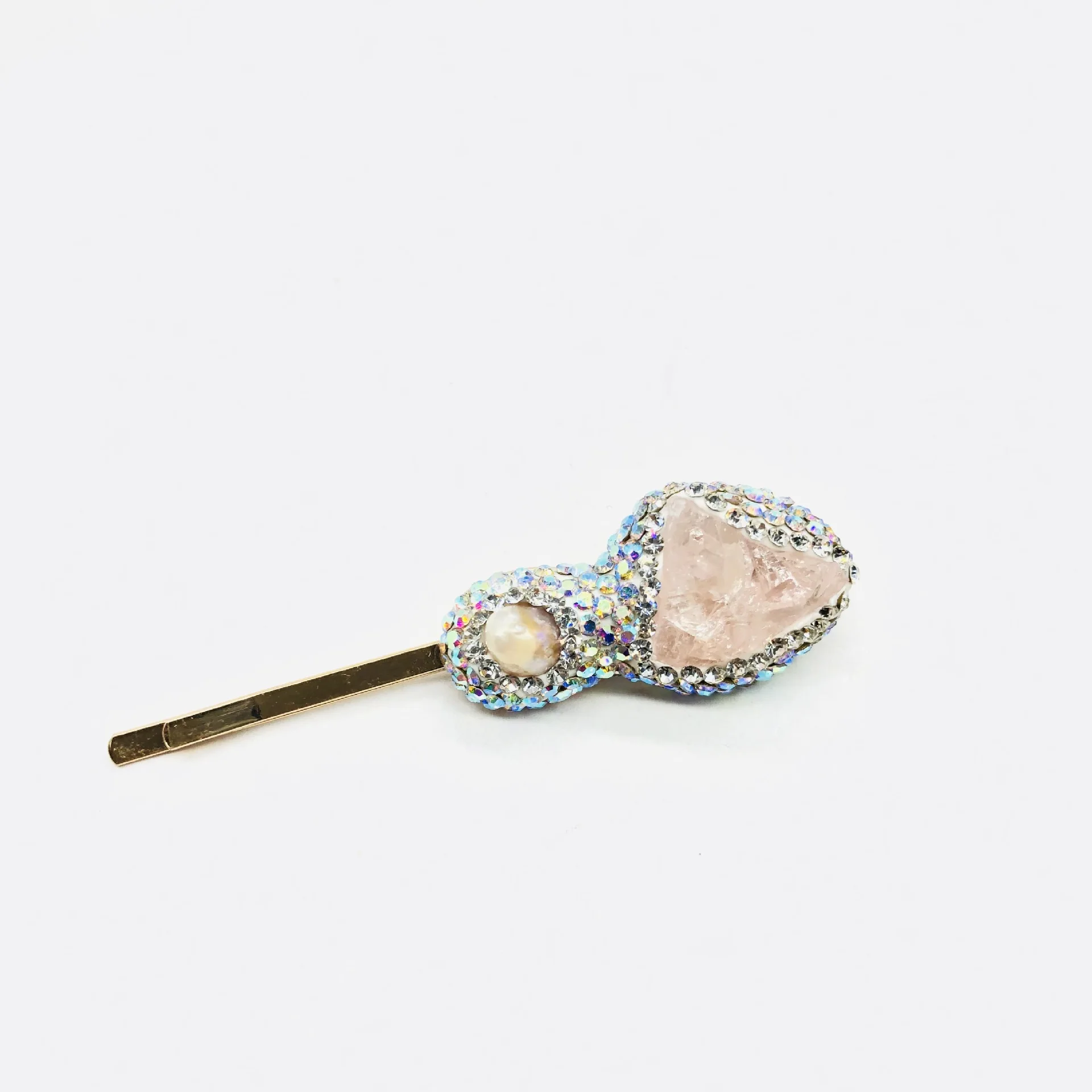 Rosa Feenrand-Clip, Nischendesign, Morganit, schlichtes Design, Süßwasserperle, zartes Modell