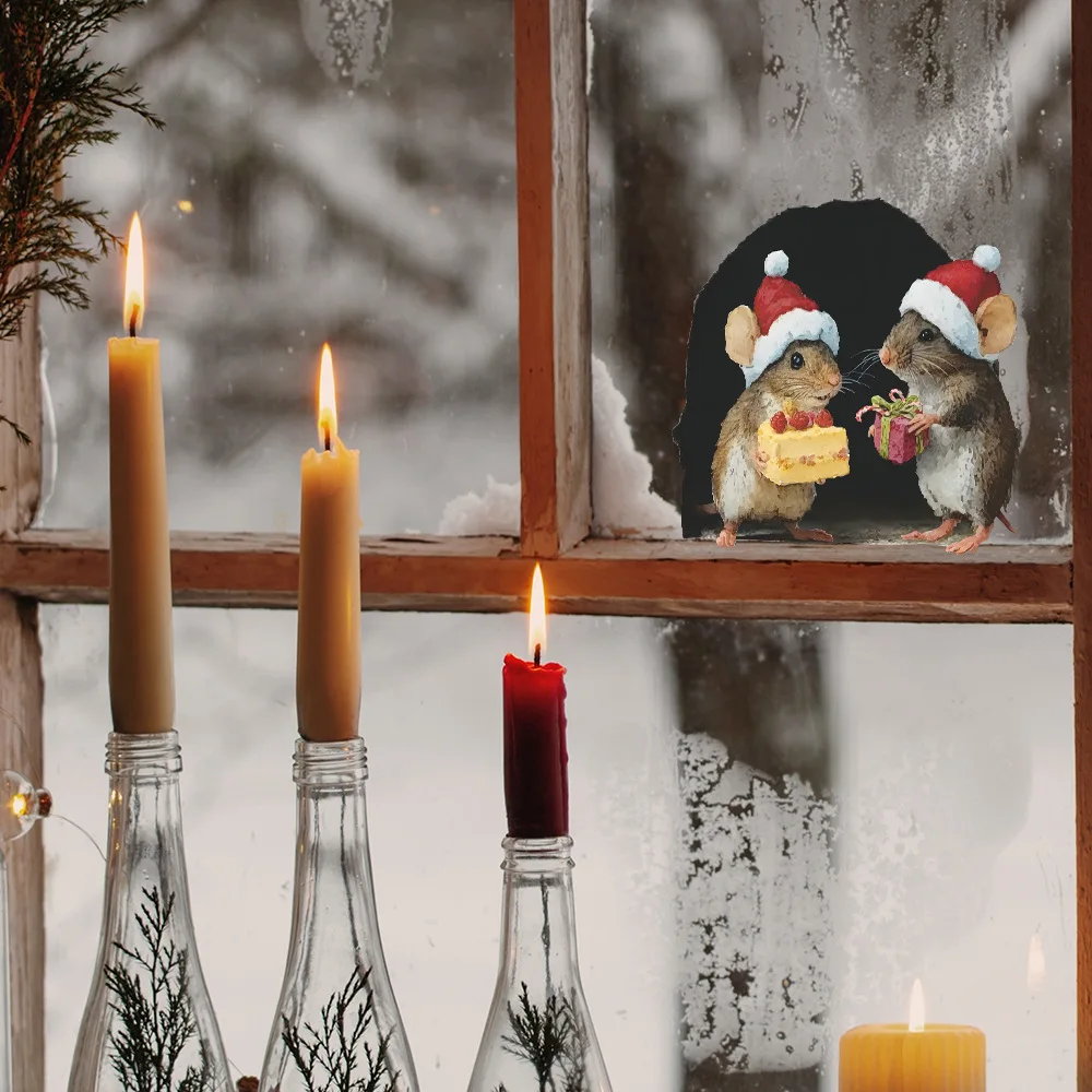 لطيف عيد الميلاد ماوس صغير ملصقات جدار عيد الميلاد الديكور للمنزل نويل نافيداد عيد ميلاد سعيد زينة 2025 سنة جديدة سعيدة 2026