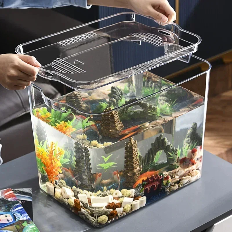 

Transparent Square Fish Tank High Quality Plastic Goldfish Tank Aquarium Betta Fish Breeding Box Aquariums Table Decoration
